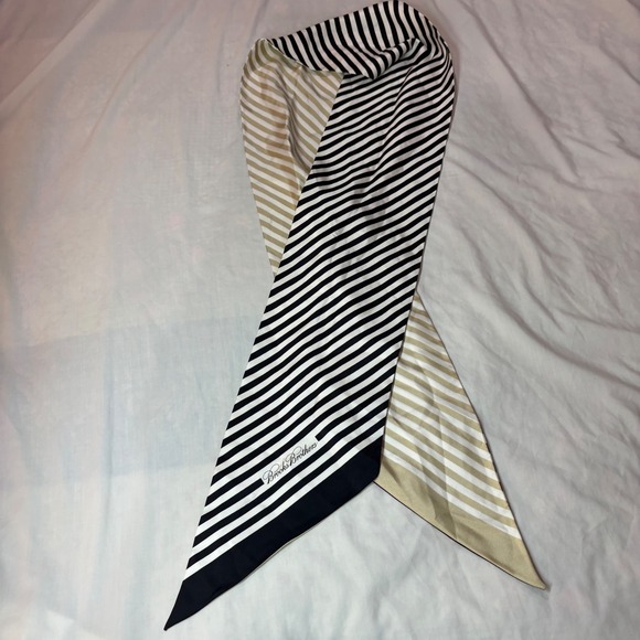 Brooks Brothers Accessories - Brooks Brothers 100% Silk Skinny Scarf Striped Black White Gold Made in Italy